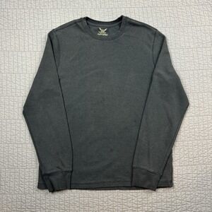 Y2K Faded Glory Thermal Waffle Knit Shirt Men Large Black Base Layer Long Sleeve